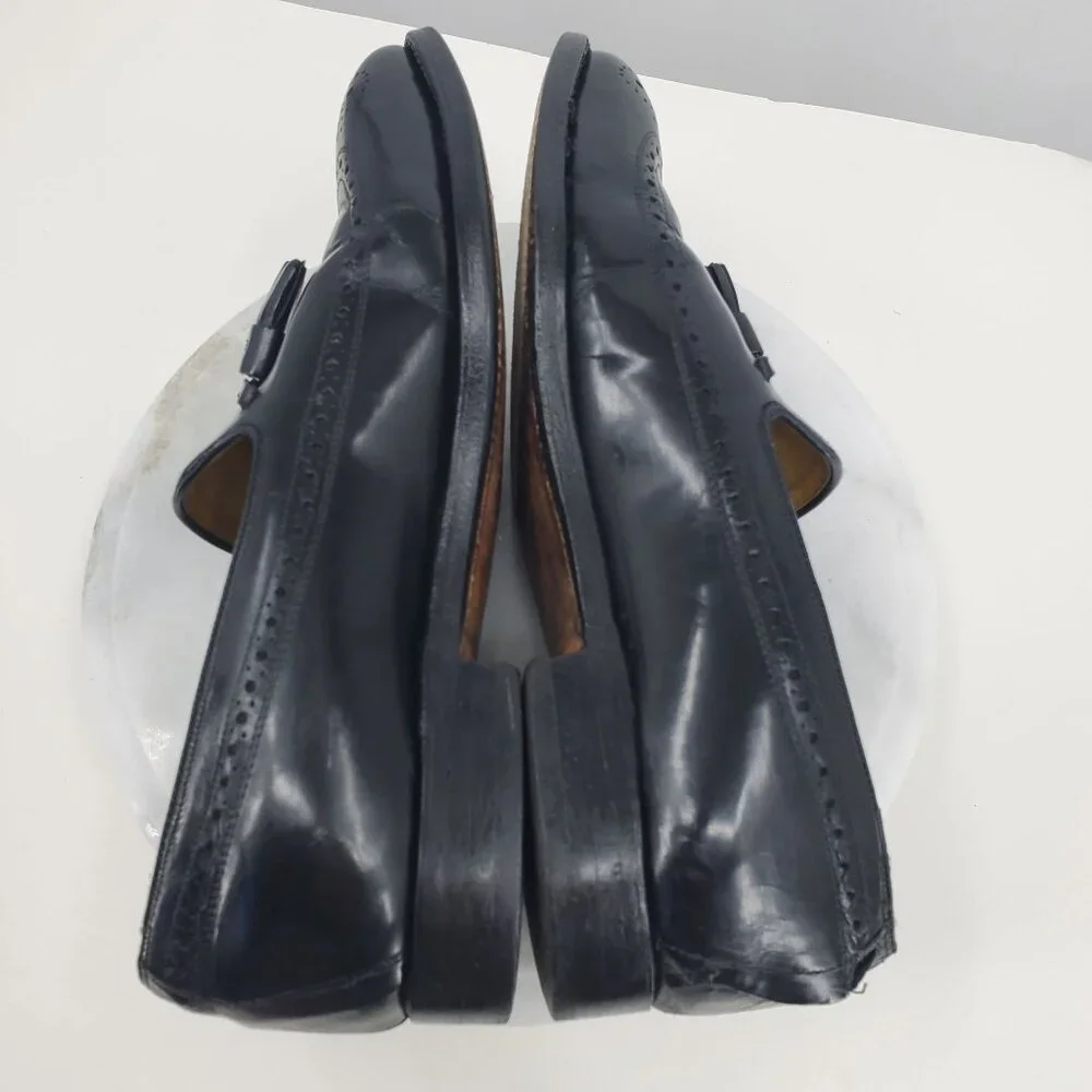 Johnston & Murphy Black Leather Slip On Men's Tassel Wingtip Dress Shoes Size 10